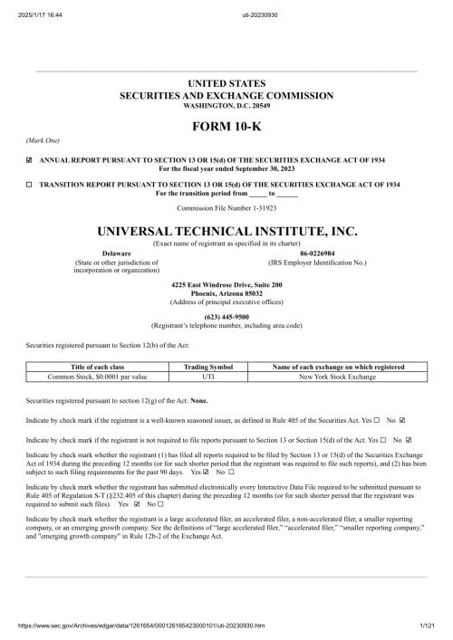 Universal Technical Institute Inc Uti K Nyse Pdf