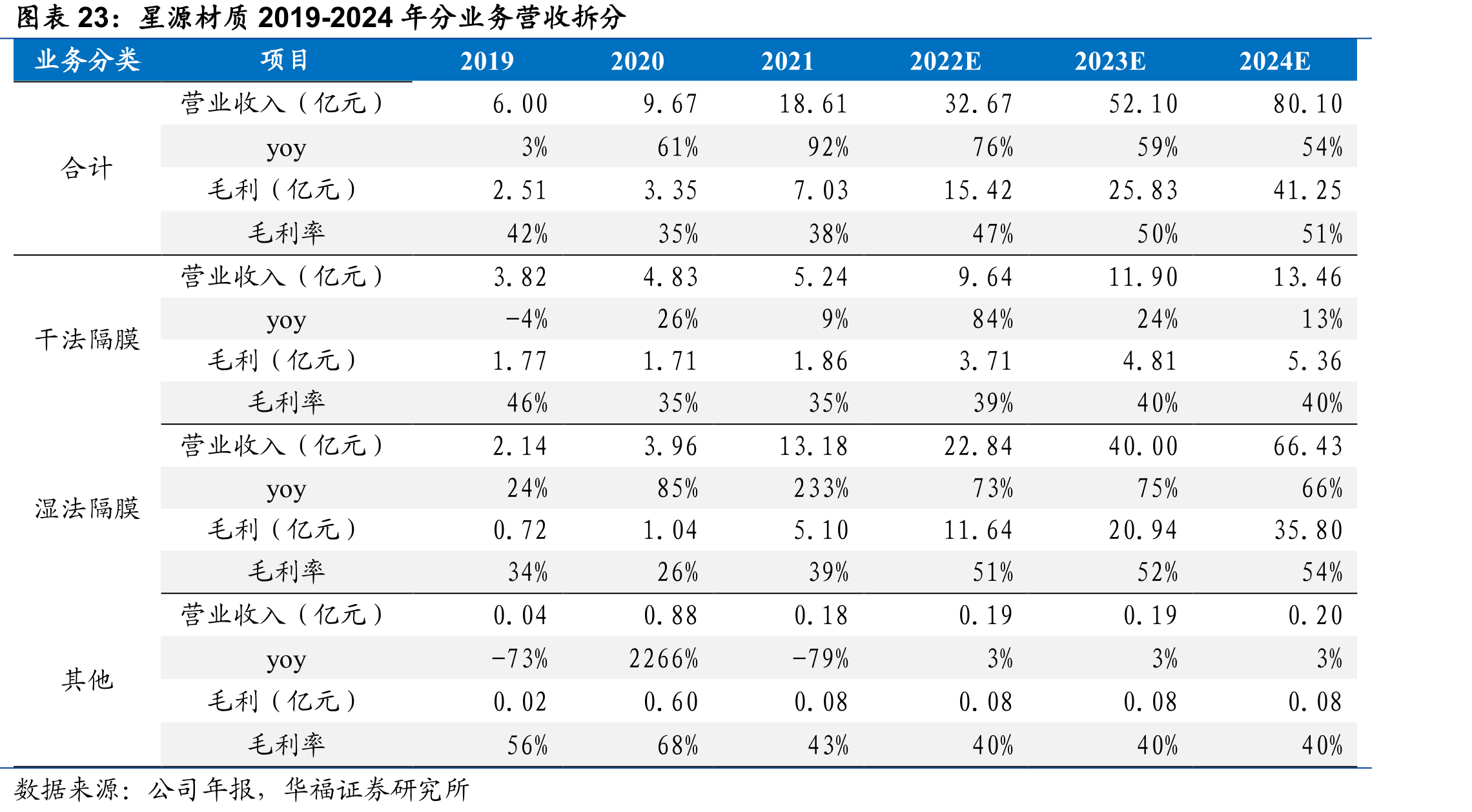 星源材质2019-2024年分业务营收拆分
