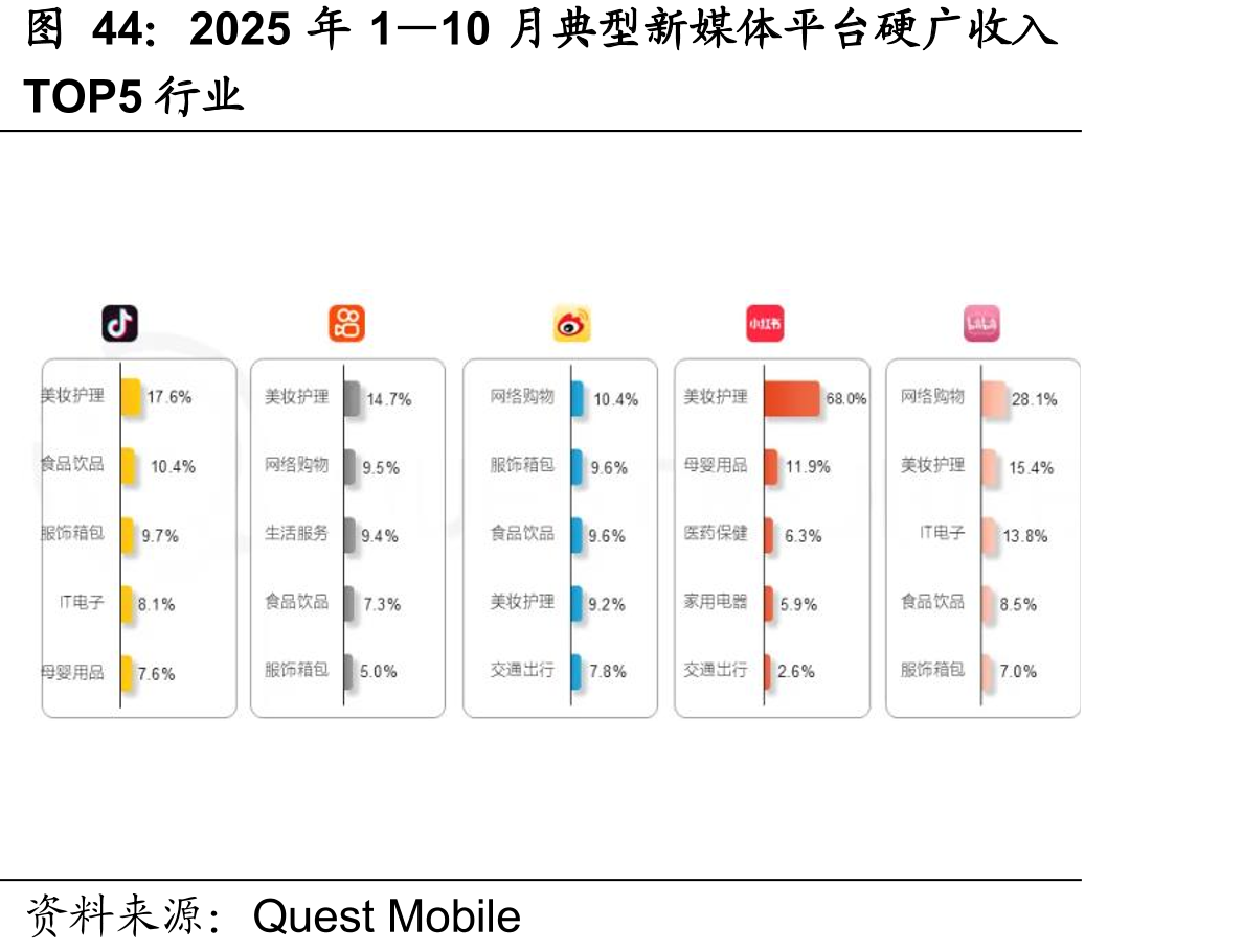2025年1—10月典型新媒体平台硬广收入