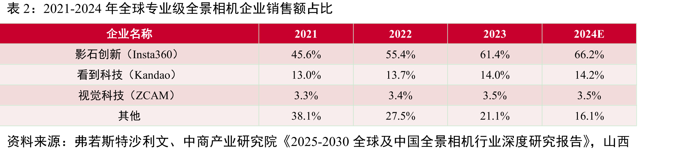 2021-2024年全球专业级全景相机企业销售额占比