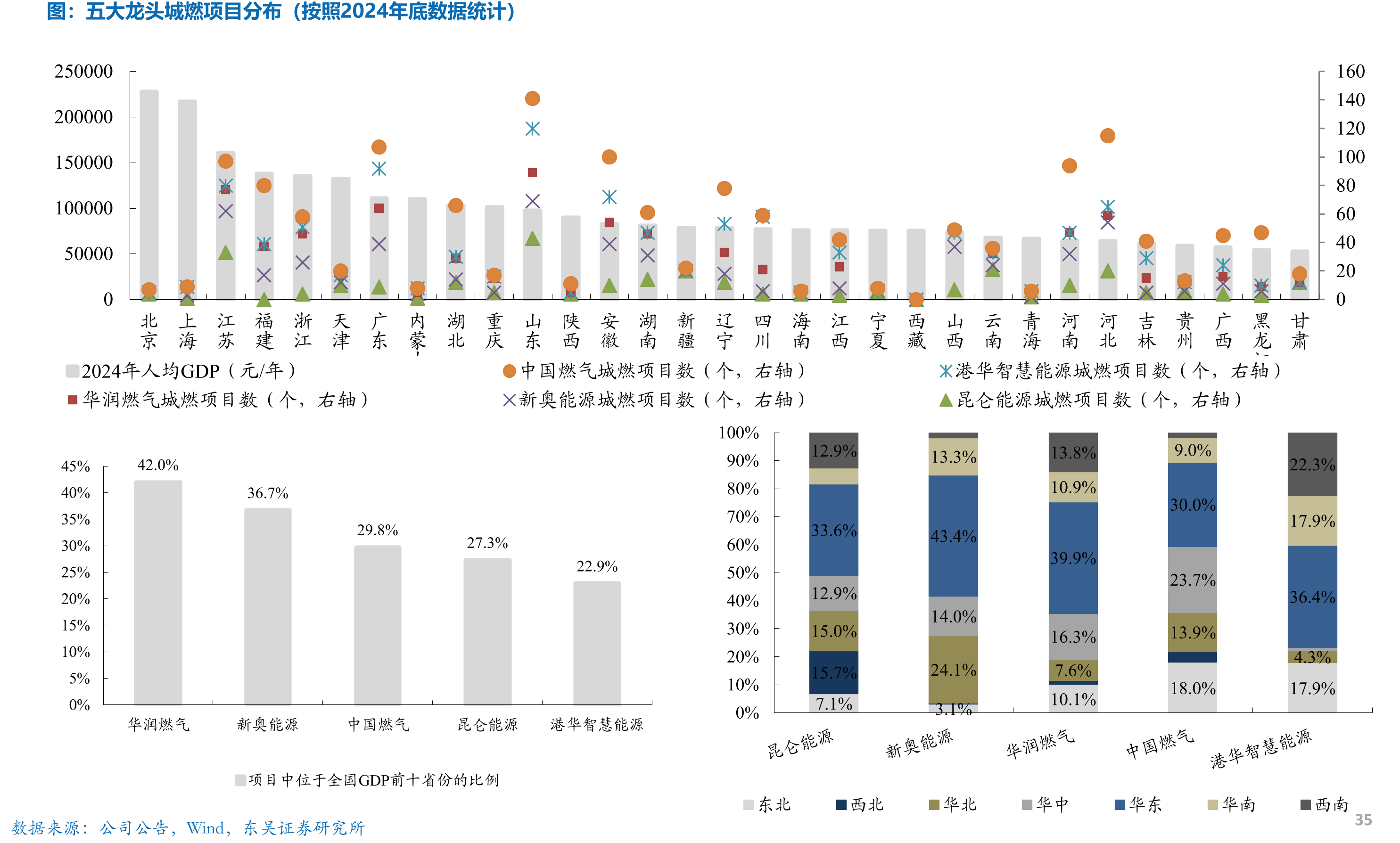 五大龙头城燃项目分布（按照2024年底数据统计）