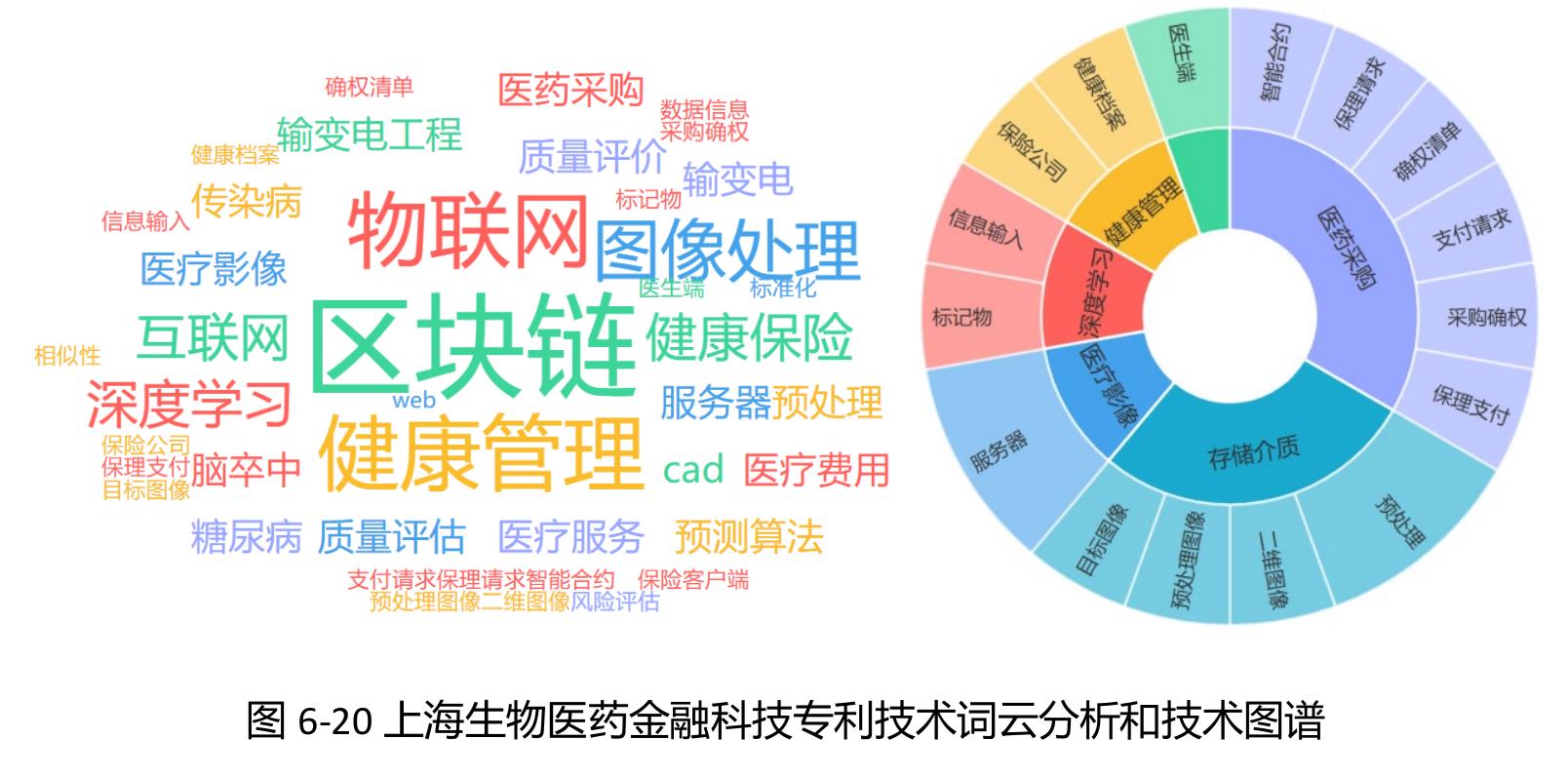 图6-20上海生物医药金融科技专利技术词云分析和技术图谱