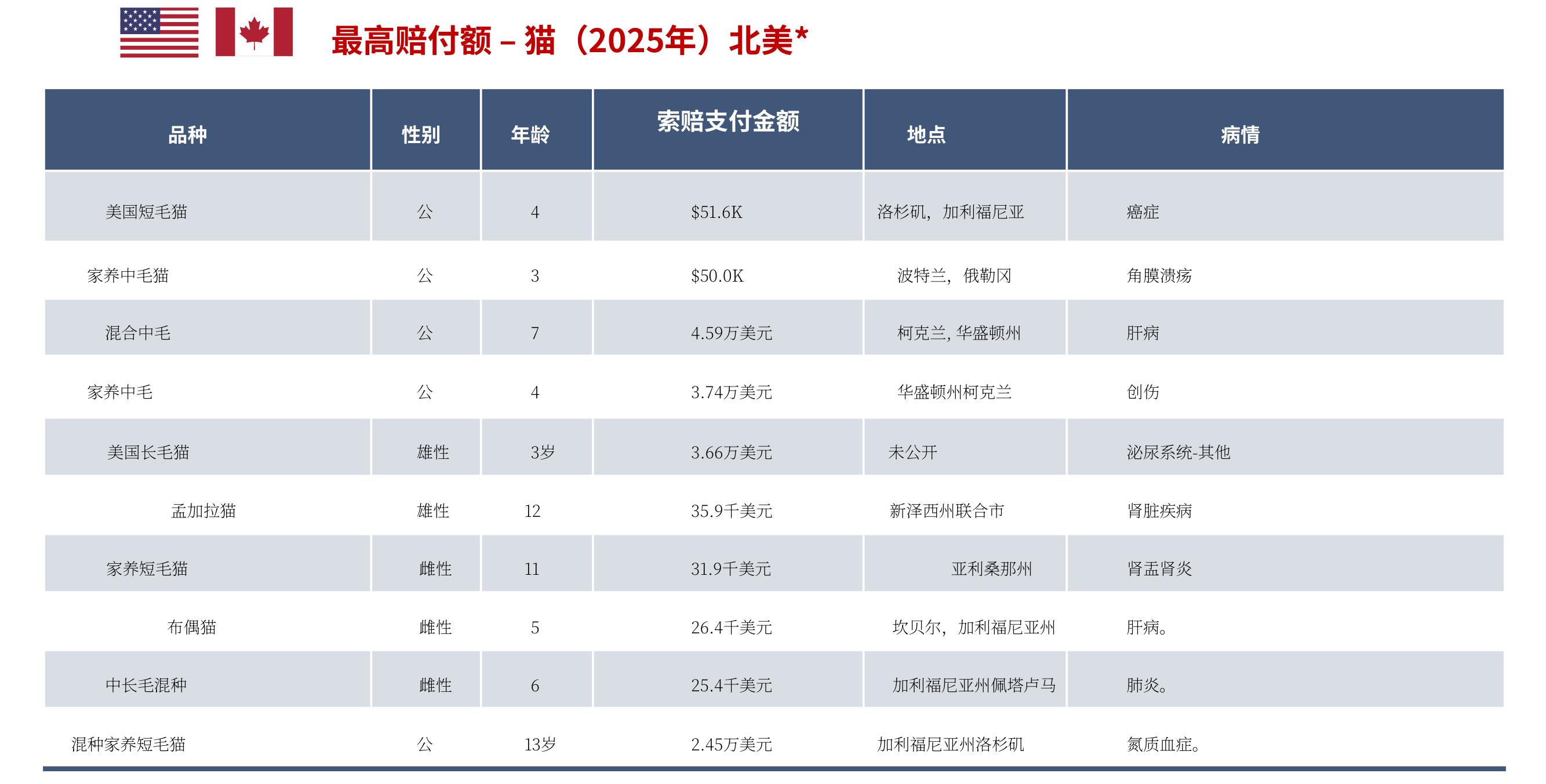 最高赔付额－猫（2025年）北美*