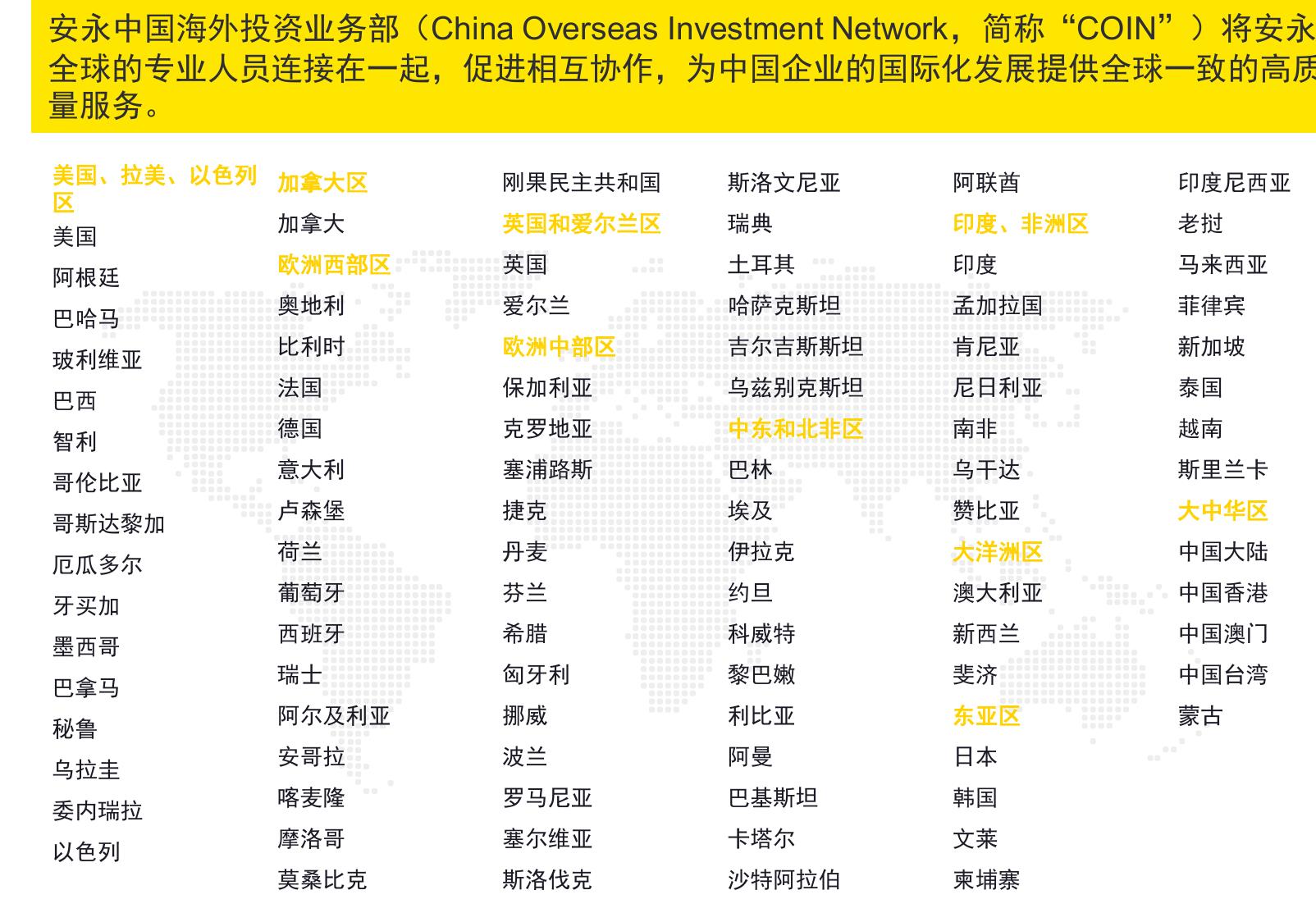 安永中国海外投资业务部（ChinaOverseasInvestmentNetwork，简称“COIN”）将安永
