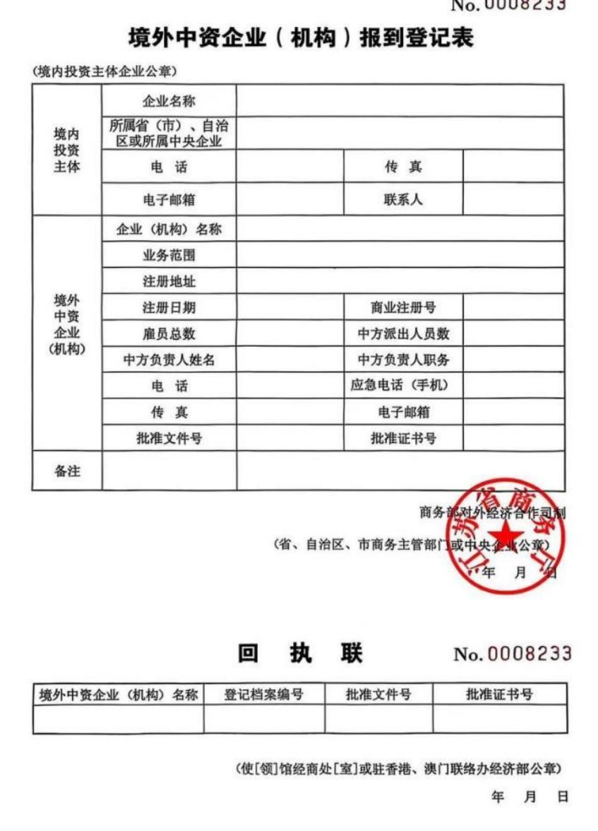 境外中资企业（机构）报到登记表