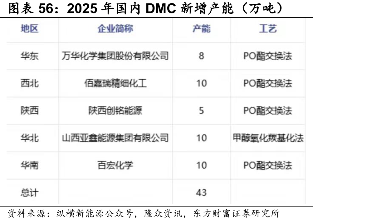 2025年国内DMC新增产能（万吨）