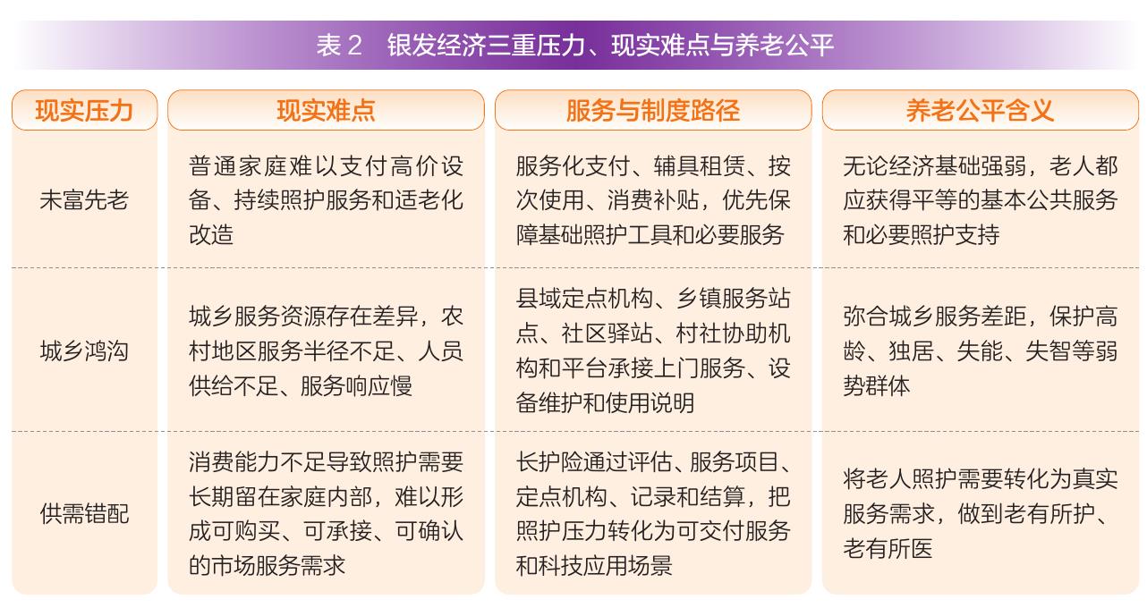表2银发经济三重压力、现实难点与养老公平