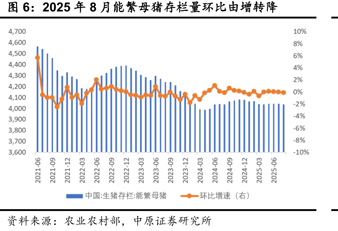 2025年8月能繁母猪存栏量环比由增转降