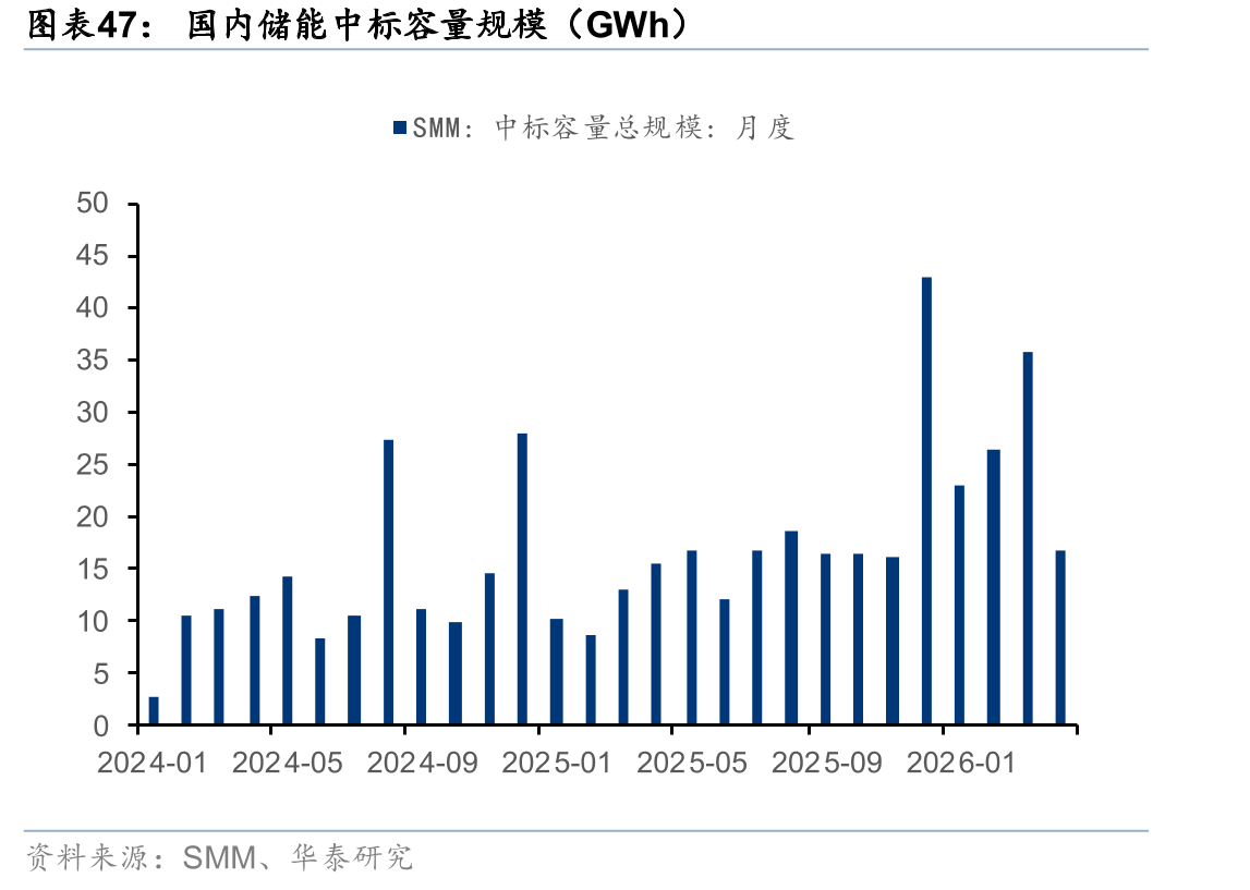 国内储能中标容量规模（GWh）