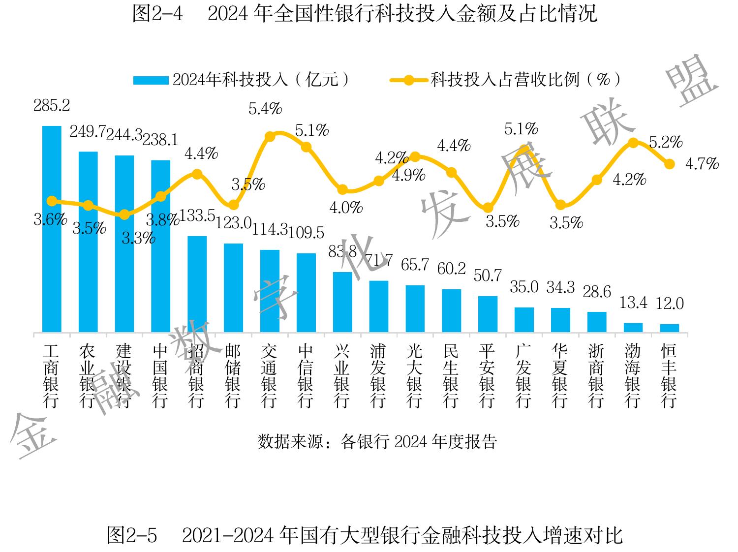 图2-4 2024年全国性银行科技投人金额及占比情况