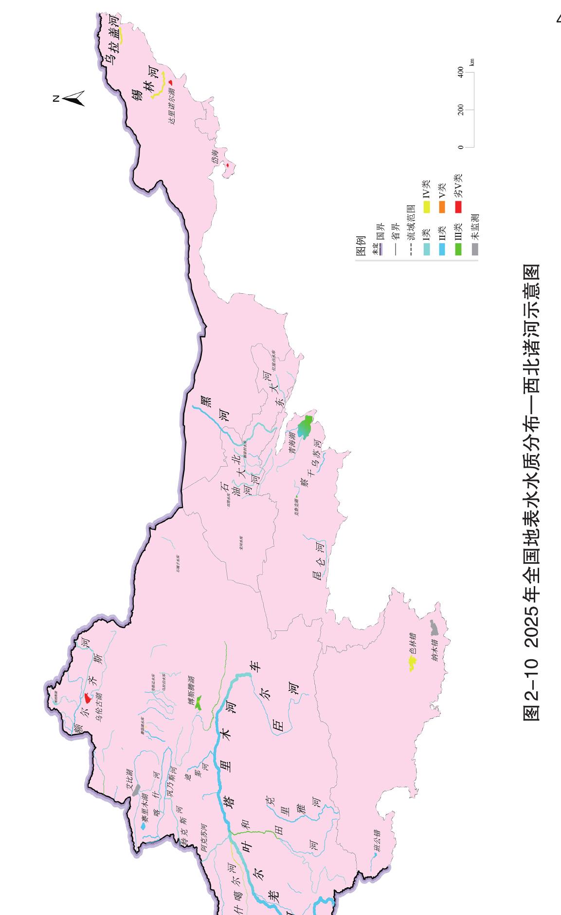 图2-102025年全国地表水水质分布一西北诸河示意图