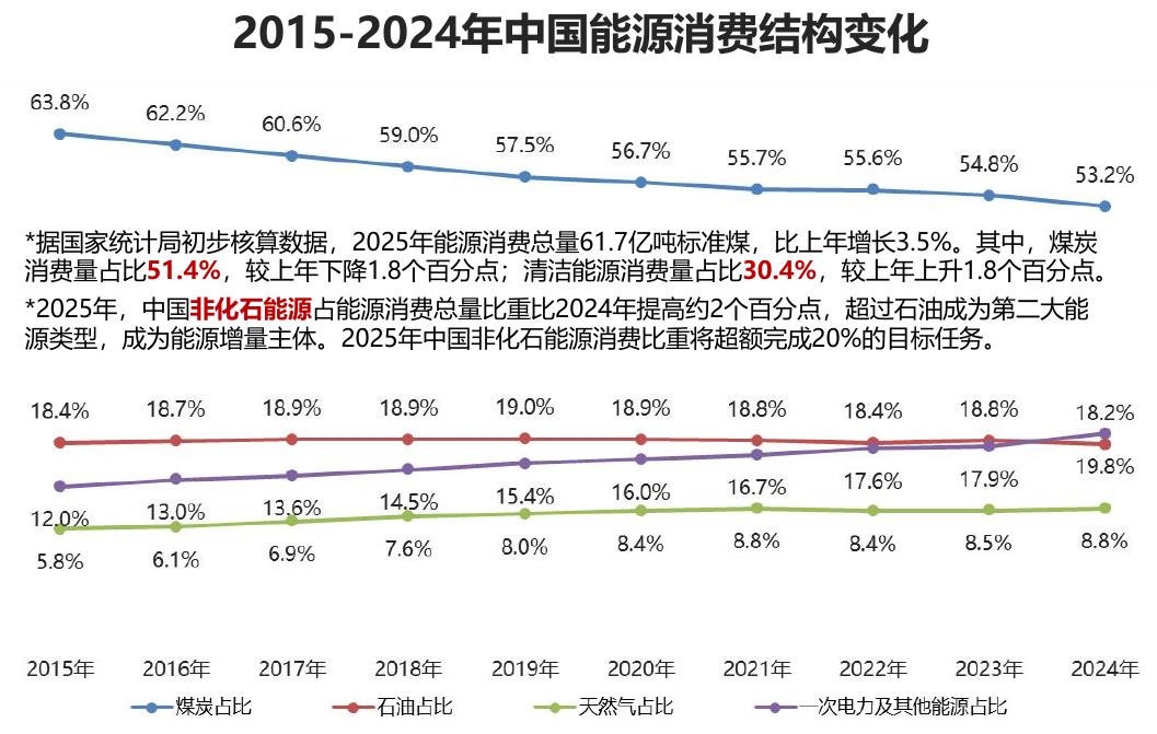 2015-2024年中国能源消费结构变化