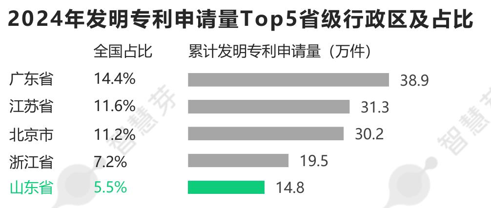 2024年发明专利申请量Top5省级行政区及占比