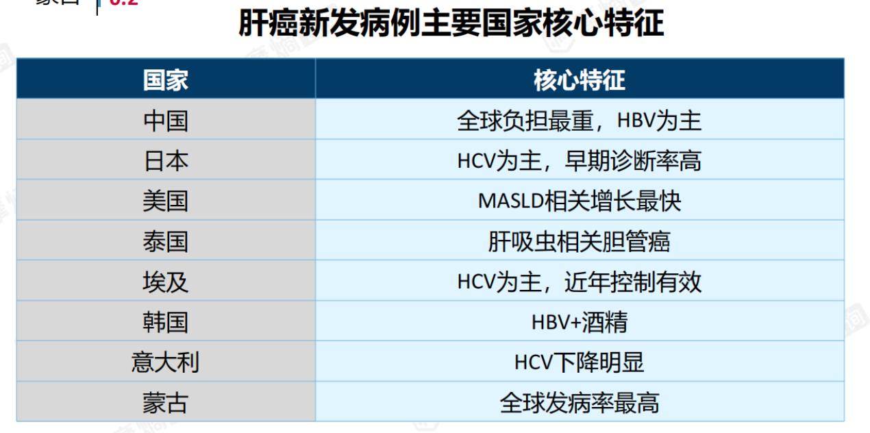 肝癌新发病例主要国家核心特征
