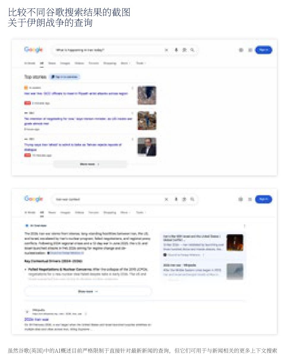 比较不同谷歌搜索结果的截图