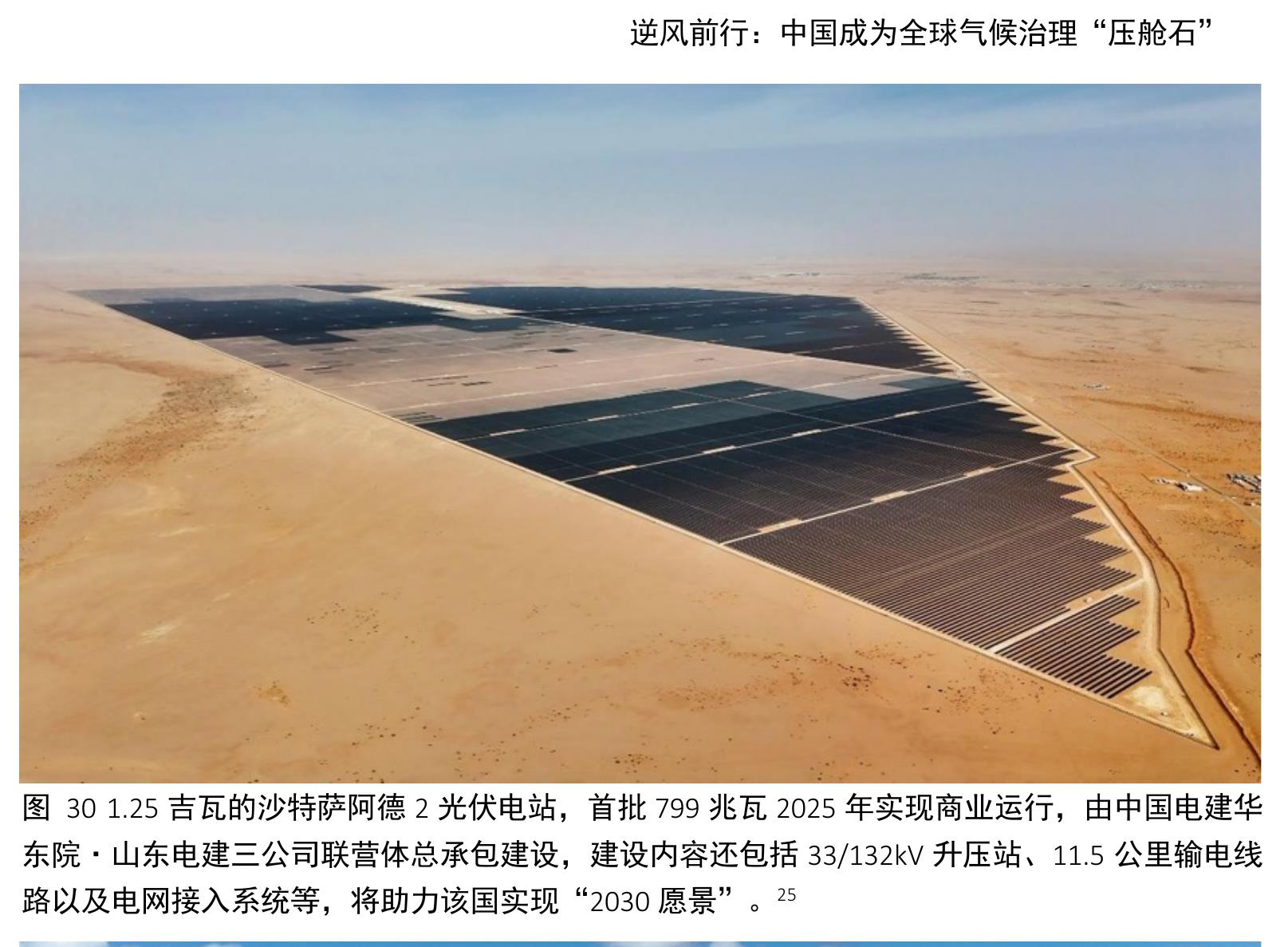图301.25吉瓦的沙特萨阿德2光伏电站，首批799兆瓦2025年实现商业运行，由中国电建华