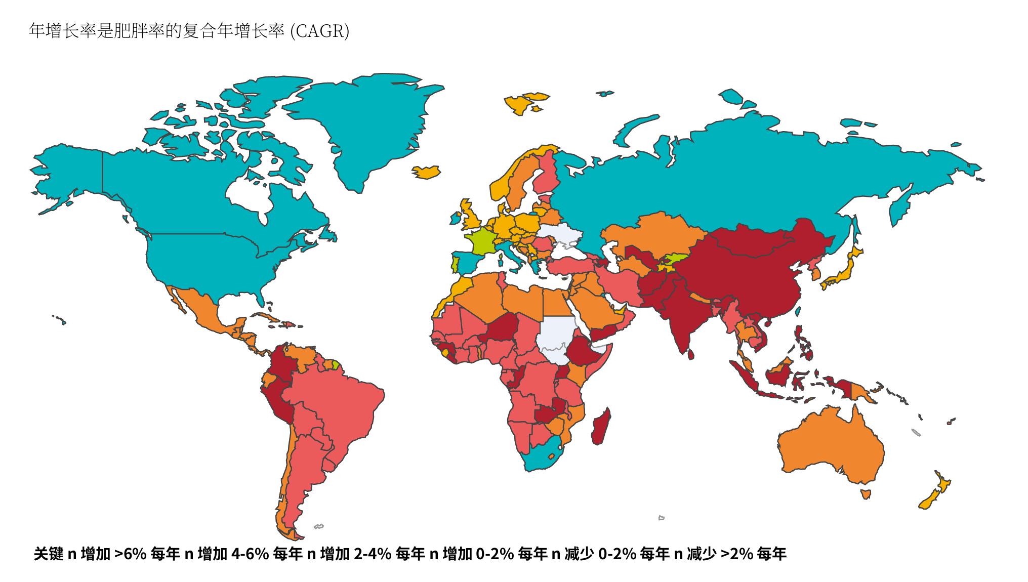 图1.2：2010-2025年儿童10-19岁肥胖率的年增长率