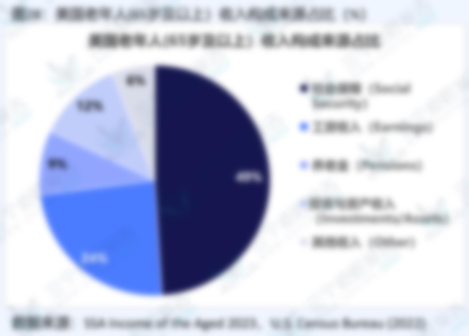 图28：美国老年人(65岁及以上）收入构成来源占比 （%)