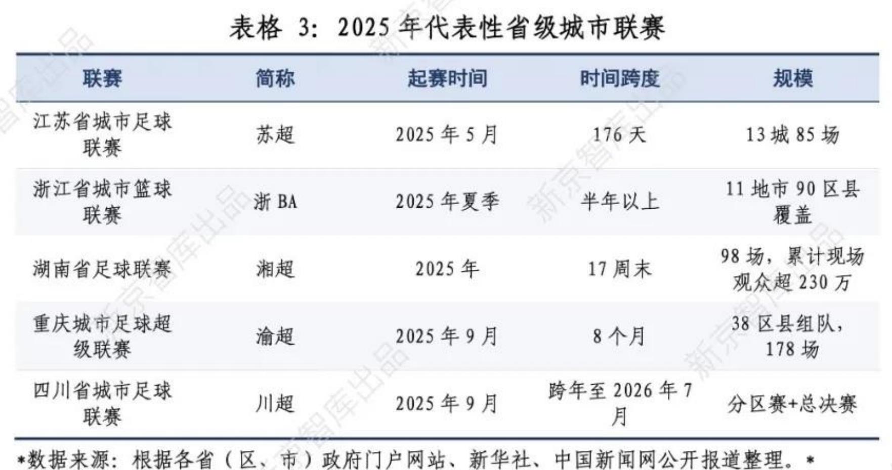 表格3：2025年代表性省级城市联赛