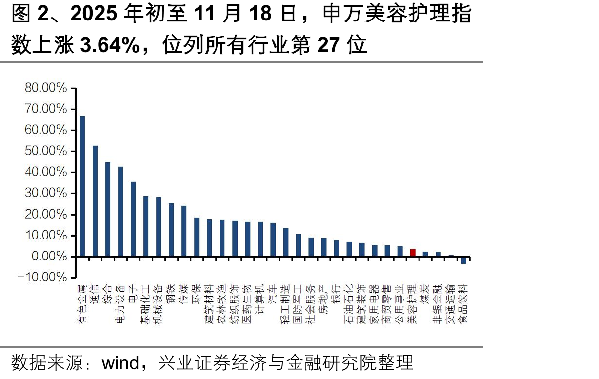 图2、2025年初至11月18日，申万美容护理指