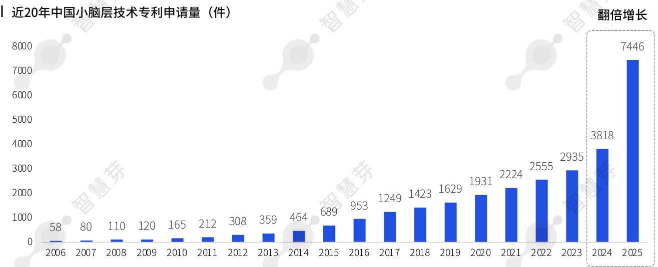 近20年中国小脑层技术专利申请量（件）