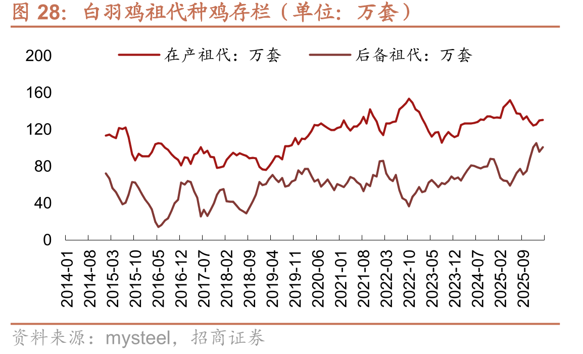 白羽鸡祖代种鸡存栏（单位：万套）