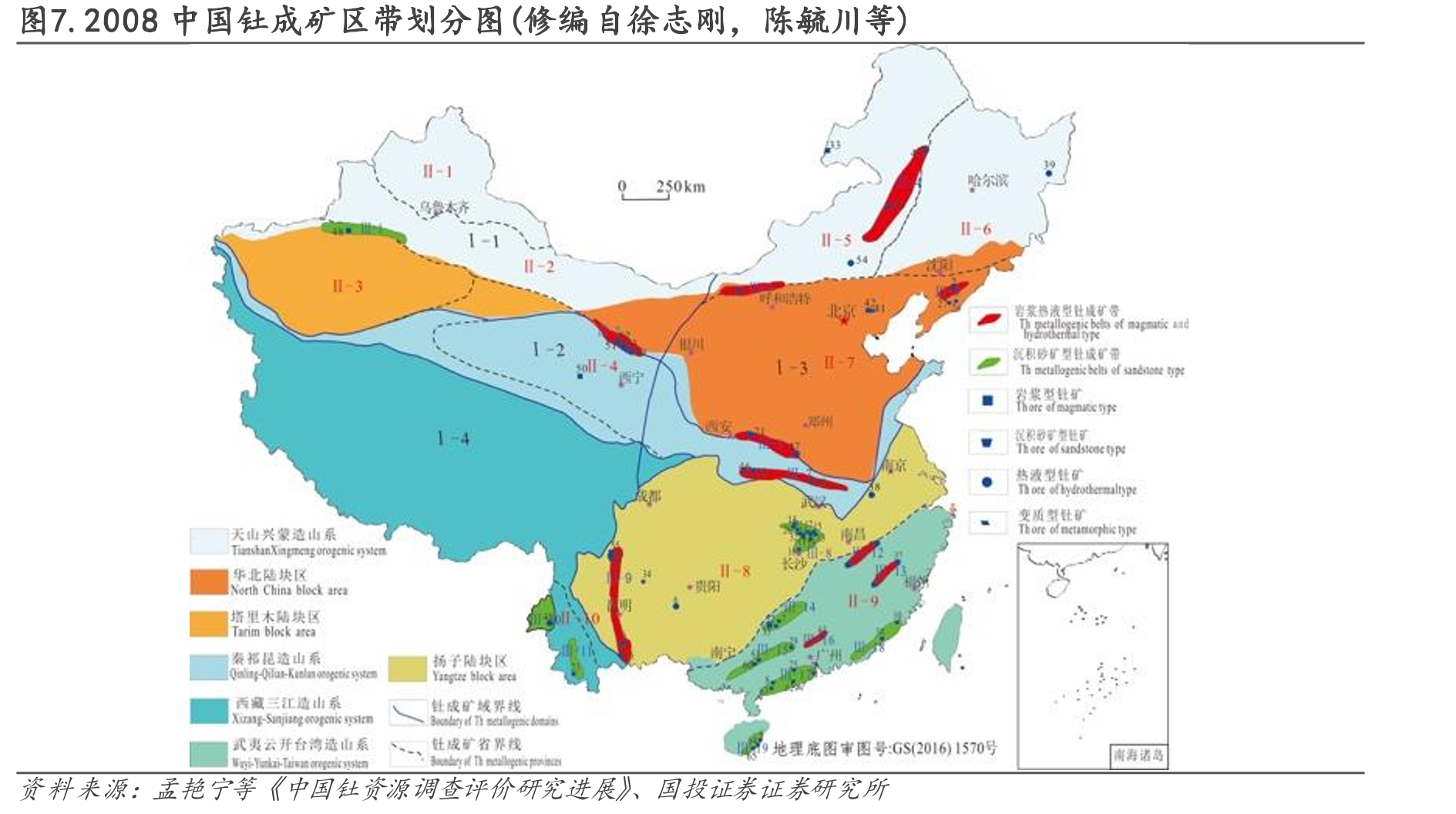 图7.2008中国钍成矿区带划分图(修编自徐志刚，陈毓川等)