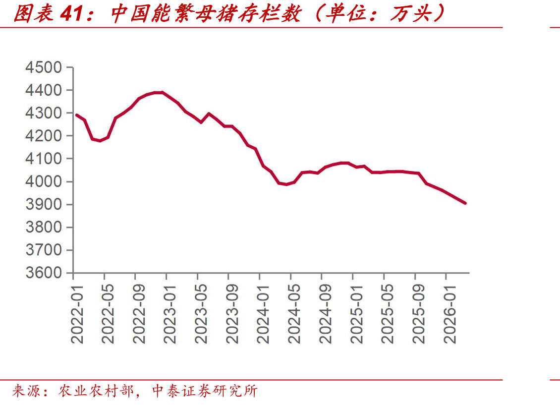 中国能繁母猪存栏数（单位：万头）