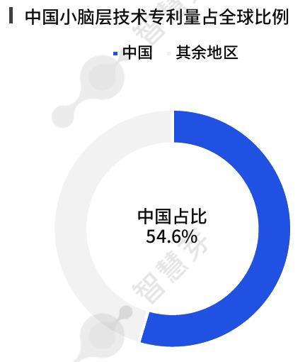 】中国小脑层技术专利量占全球比例