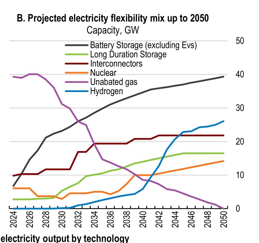 B. Projected electricity flexibility mix up to 2050
