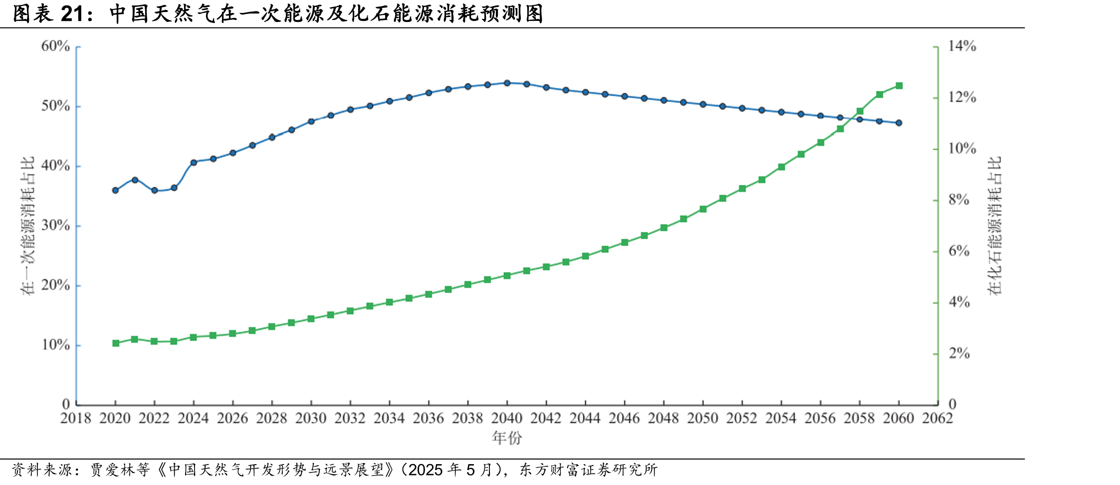 中国天然气在一次能源及化石能源消耗预测