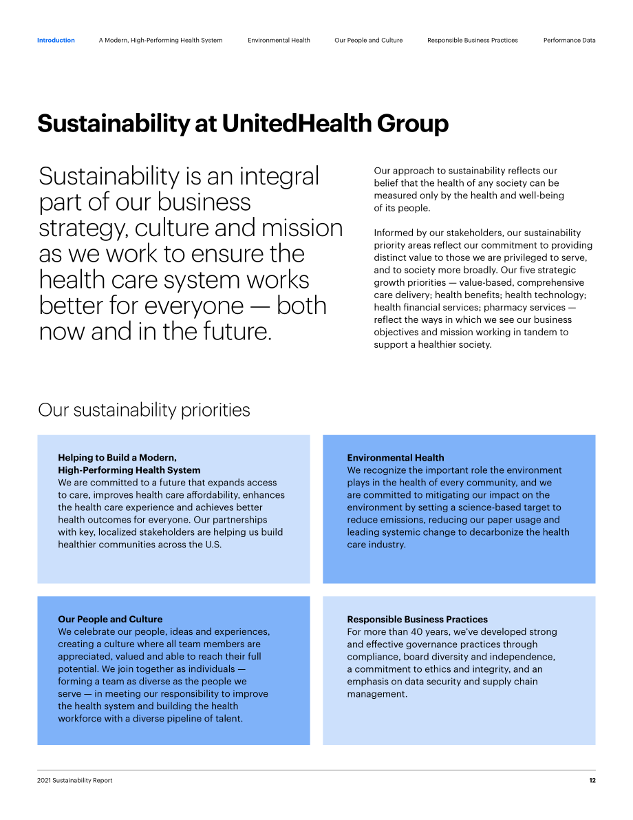联合健康集团UnitedHealth Group （UNH）2021年可持续发展报告「NYSE」（英文版）（111页）.pdf_第12页