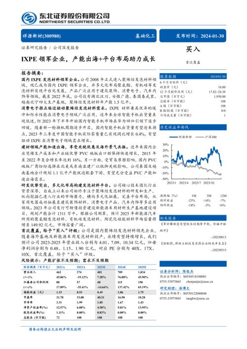 祥源新材-公司研究报告-IXPE领军企业产能出海+平台布局助力成长-240130（34页）.pdf