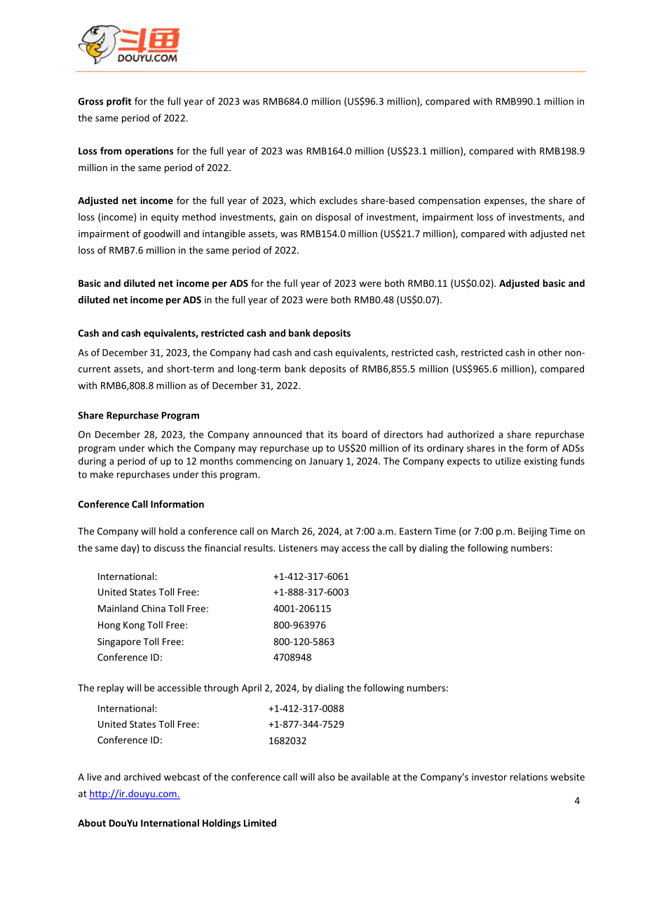 斗鱼（DOYU.US）2023财年及第四季度财报（英文版）（10页）.pdf_第4页