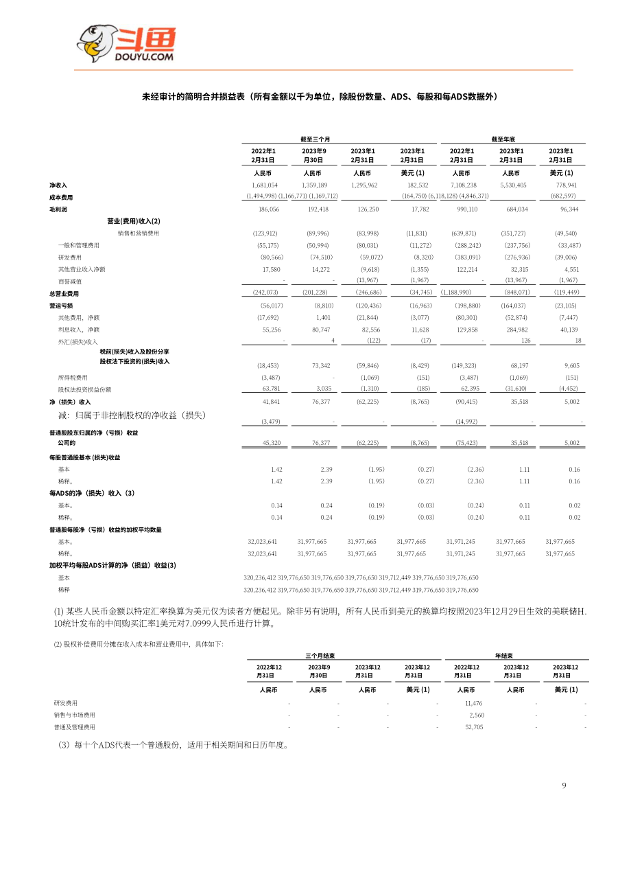 斗鱼（DOYU.US）2023财年及第四季度财报（英文版）（10页）.pdf_第9页