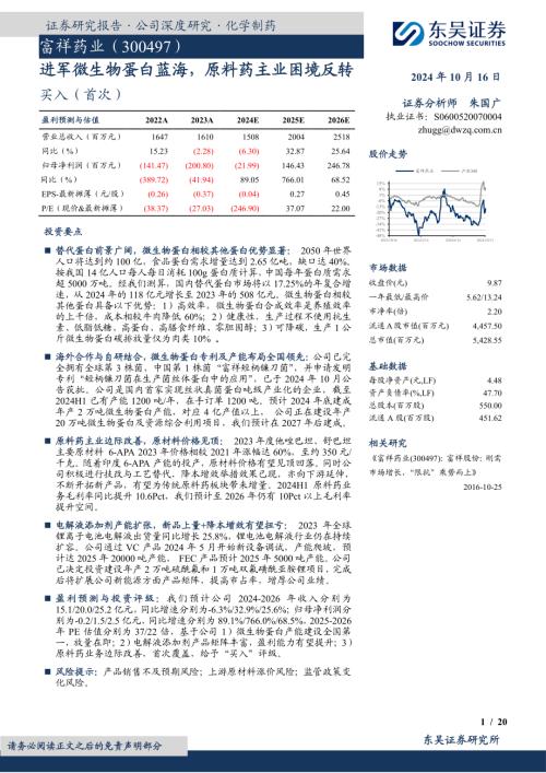富祥药业-公司研究报告：进军微生物蛋白蓝海原料药主业困境反转-241016（20页）.pdf