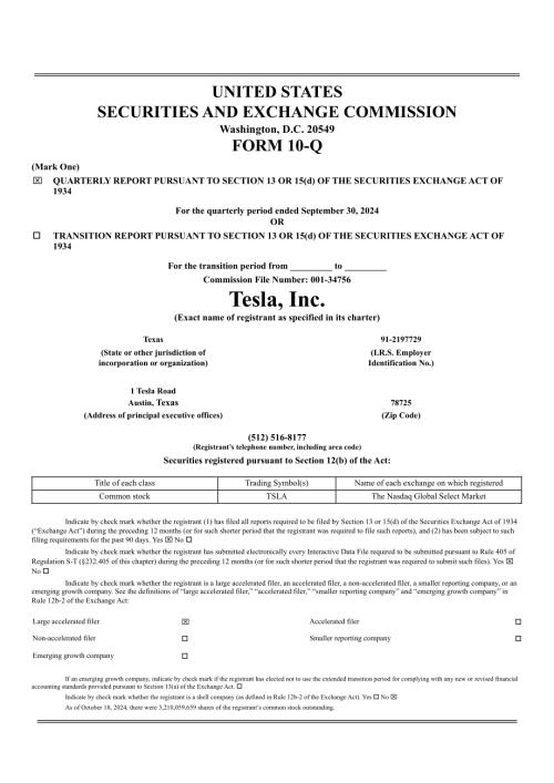 特斯拉 Tesla, Inc. (TSLA）2024年第三季度财报（英文版）（44页）.pdf