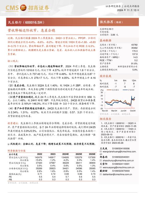 民生银行-公司研究报告：营收降幅边际收窄息差企稳-241113（17页）.pdf
