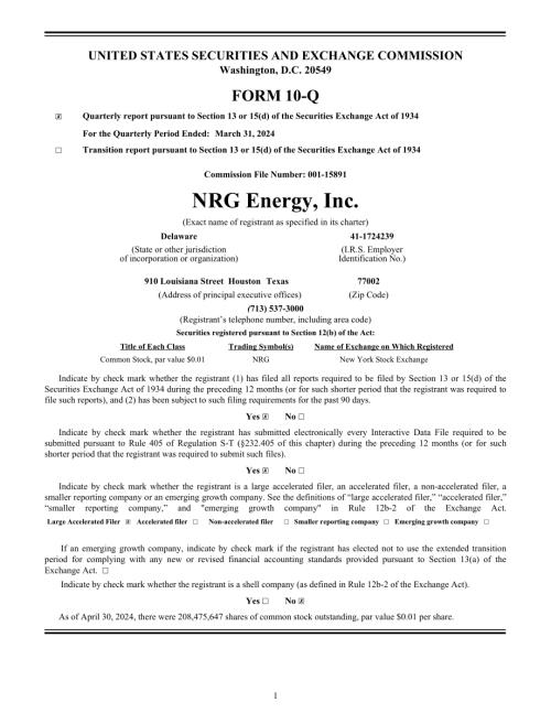 NRG Energy（NRG）2024年第一季度财报（英文版）（67页）.pdf