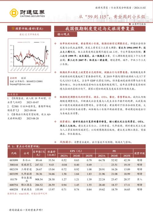 旅游及景区行业深度分析报告：从“59到115”黄金周到小长假-241102（24页）.pdf