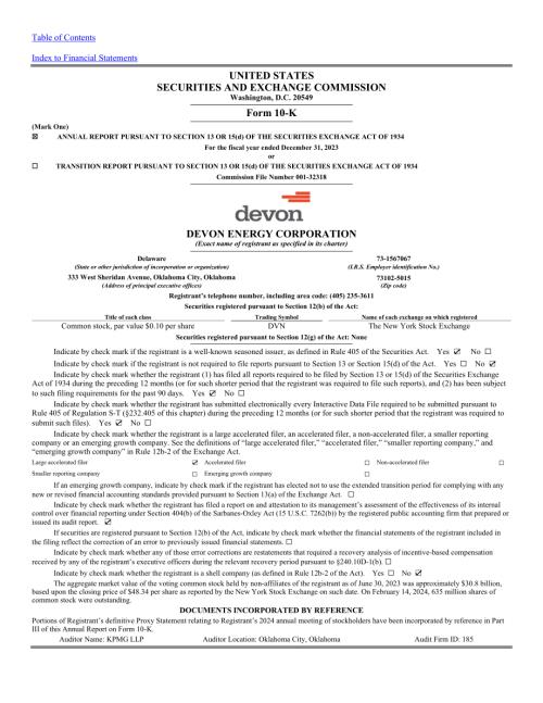 戴文能源公司Devon Energy（DVN）2023年10-K年度报告（英文版）（102页）.pdf