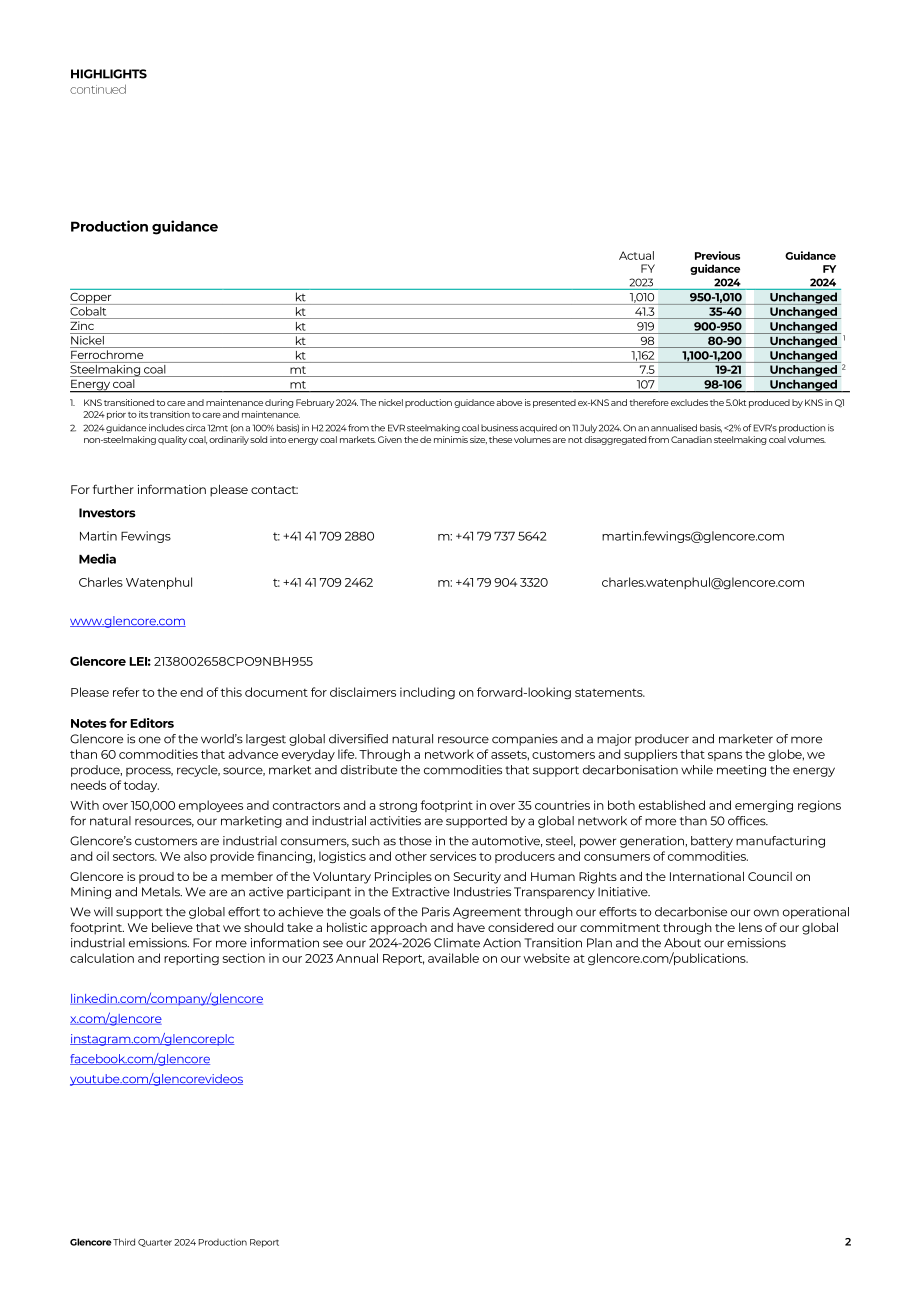 嘉能可（GLENCORE）2024年第三季度财报（英文版）（16页）.pdf_第2页