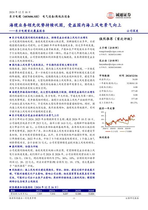东方电缆-公司首次覆盖报告：海缆业务领先优势持续巩固受益国内海上风电景气向上-241216（32页）.pdf