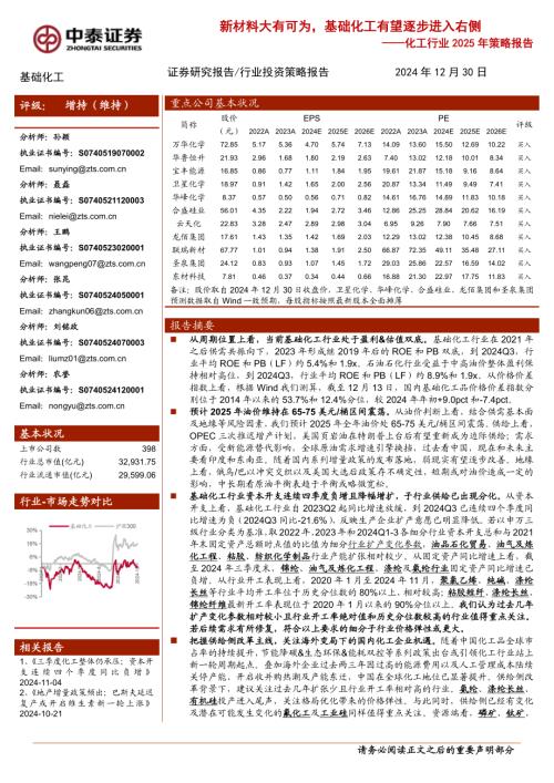 化工行业2025年策略报告：新材料大有可为基础化工有望逐步进入右侧-241230（65页）.pdf