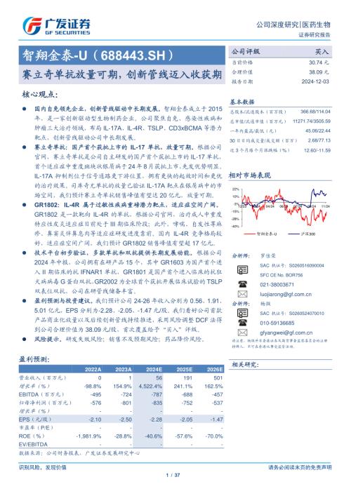 智翔金泰-公司研究报告：赛立奇单抗放量可期创新管线迈入收获期-241203（37页）.pdf