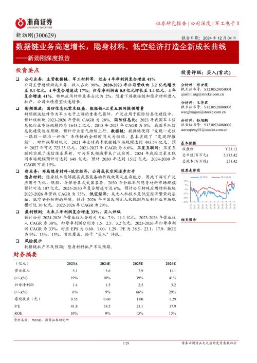 新劲刚-公司深度报告：数据链业务高速增长隐身材料、低空经济打造全新成长曲线-241204（29页）.pdf