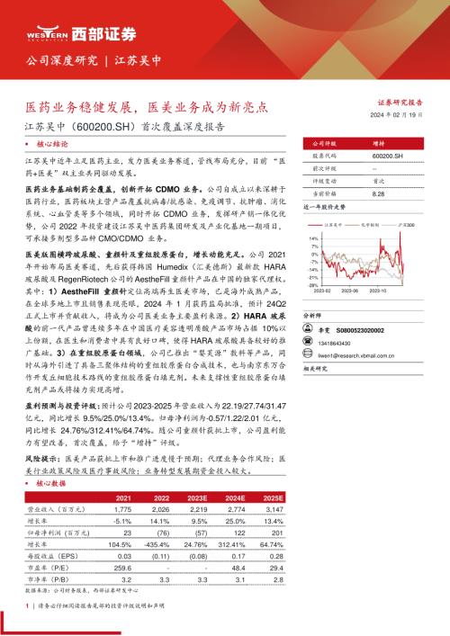 江苏吴中-公司首次覆盖深度报告：医药业务稳健发展医美业务成为新亮点-240219（24页）.pdf