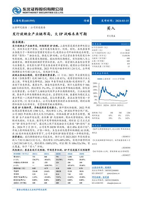 上海电影-公司研究报告-发行放映全产业链布局大IP战略未来可期-240315（34页）.pdf