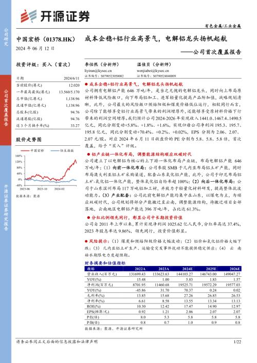 中国宏桥-港股公司首次覆盖报告：成本企稳+铝行业高景气电解铝龙头扬帆起航-240612（22页）.pdf