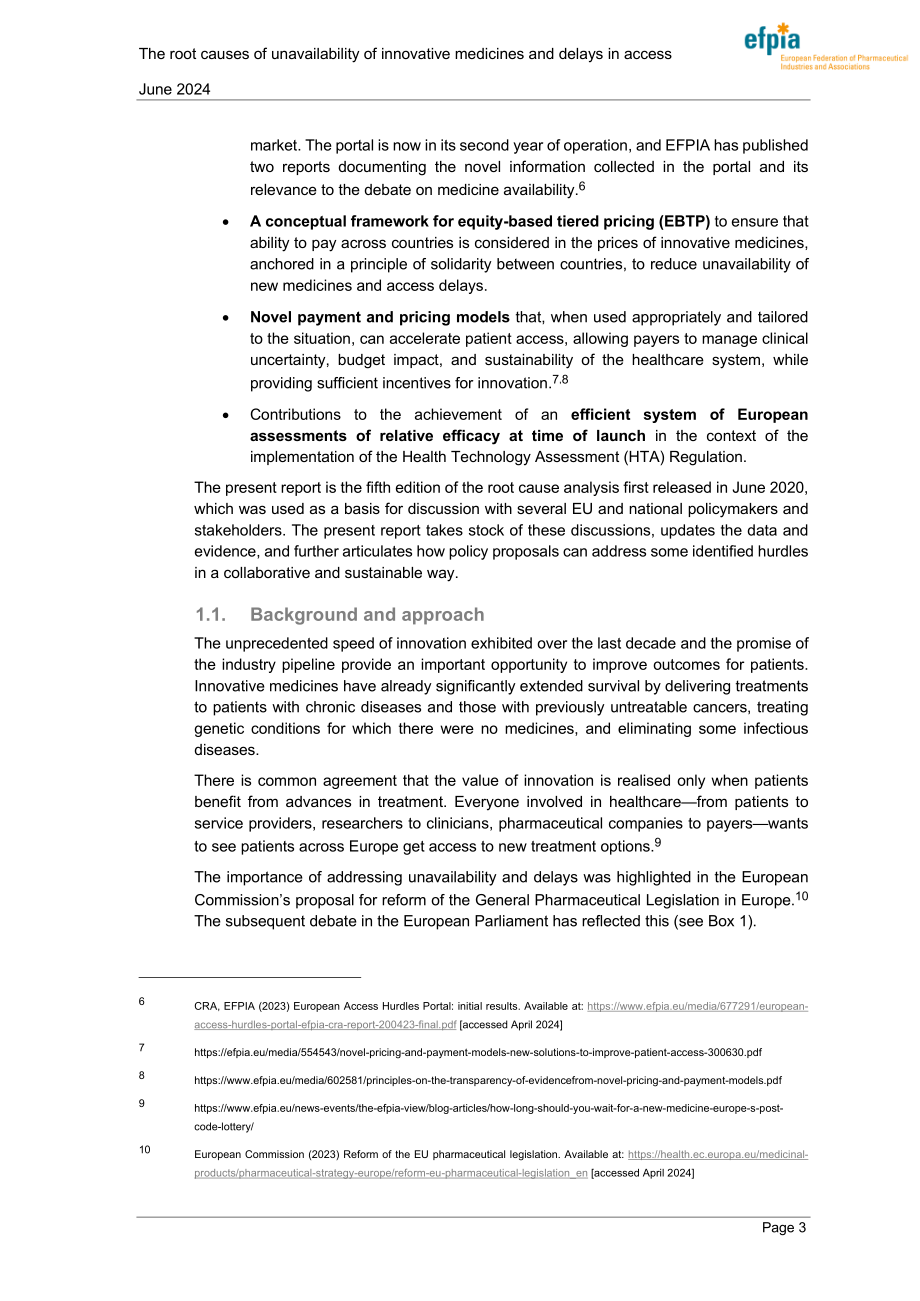 EFPIA & CRA：2024年创新药物不可及和延迟上市的根本原因分析报告（英文版）（41页）.pdf_第3页